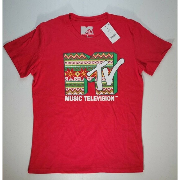 MTV Christmas Holiday Tshirt Womens S Red Graphic Runs Small See Measurements - Picture 1 of 3